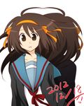  back-to-back brown_eyes brown_hair cardigan dual_persona hairband kita_high_school_uniform kouyouen_academy_uniform long_hair multiple_girls school_uniform serafuku short_hair suzumiya_haruhi suzumiya_haruhi_no_shoushitsu suzumiya_haruhi_no_yuuutsu taiki_(6240taiki) 