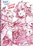  :d artist_name bow breasts bun_cover chinese_clothes cuffs dated double_bun flower horse ibaraki_kasen looking_at_viewer medium_breasts monochrome open_mouth pink_hair rose savan short_hair sketch skirt smile solo tabard thank_you touhou traditional_media 