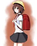  annoyed backpack bad_id bad_pixiv_id bag bow brown_eyes brown_hair fumei_(mugendai) hair_bow hat necktie randoseru school_hat short_hair skirt solo touhou usami_renko 