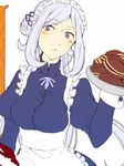  aila_jyrkiainen alternate_costume apron bad_id bad_pixiv_id blue_eyes dorayaki enmaided food gundam gundam_build_fighters long_hair maid maid_headdress shukure_(dammerung) silver_hair solo_focus wagashi waist_apron 