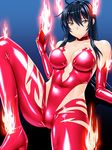  alternate_costume bare_shoulders black_hair breasts choker cosplay covered_navel cthugha_(nyaruko-san) cthugha_(nyaruko-san)_(cosplay) elbow_gloves fire gloves haiyore!_nyaruko-san highres kagari_ayaka large_breasts long_hair power_connection sen_(sansui) shiny shiny_clothes solo witch_craft_works yellow_eyes 