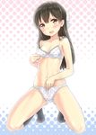  black_hair black_legwear bra brown_eyes kneehighs koumo original panties solo squatting underwear underwear_only 