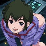  1girl butt_crack choujikuu_yousai_macross kabirov_kim kim_kabirov macross open_mouth smile solo 