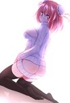  alternate_costume ass ass_cutout backlighting black_legwear breasts bun_cover caibao cleavage_cutout double_bun highres ibaraki_kasen kneeling large_breasts long_sleeves looking_at_viewer meme_attire naked_sweater no_panties open-chest_sweater pink_eyes pink_hair ribbed_sweater solo sweater thighhighs thighs touhou turtleneck 