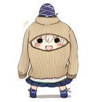  blush_stickers chibi cleavage_cutout hat hat_ribbon long_sleeves looking_at_viewer lowres meme_attire mononobe_no_futo open-chest_sweater open_mouth oversized_clothes rei_(tonbo0430) ribbed_sweater ribbon silver_hair skirt smile solid_circle_eyes solo sweater touhou turtleneck wardrobe_error you're_doing_it_wrong 