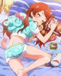  ^_^ alternate_hairstyle blush box closed_eyes cookie food idolmaster idolmaster_million_live! long_hair lying official_art on_side oogami_tamaki orange_hair sleeping solo 