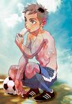  artist_request child copyright_request faust_(5/4) food ice_cream icecream male male_focus outdoors short_hair sitting solo topless 