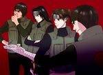  3boys bad_id bad_pixiv_id bandaged_arm bandages black_eyes black_hair brown_eyes brown_hair double_bun forehead_protector hyuuga_neji lavender_eyes long_hair ma2 might_guy multiple_boys naruto naruto_(series) naruto_shippuuden rock_lee short_hair tenten 