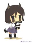  animal animal_ears artist_name bad_id bad_pixiv_id black_legwear brown_eyes brown_hair chameleon_man_(three) chibi dog dog_ears dog_tail flat_color hakama_skirt holding holding_animal japanese_clothes kuroda_kunika leaning_forward no_mouth noble_witches purple_skirt shiba_inu short_hair simple_background skirt solo standing tail white_background world_witches_series 