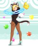  1girl ass blonde_hair blue_eyes cat_ears catsuit chiko_(mario) crown female full_body hair_over_one_eye high_heels kitsune23star nintendo pantyhose rosalina_(mario) rosetta_(mario) star_bits super_mario_3d_world super_mario_bros. super_mario_galaxy tail 