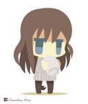  animal_ears artist_name bad_id bad_pixiv_id black_legwear blue_eyes brown_hair chameleon_man_(three) chibi cup dog_ears dog_tail elizabeth_f_beurling flat_color holding long_hair long_sleeves mug no_mouth pantyhose ribbed_sweater simple_background solo standing sweater tail white_background world_witches_series 