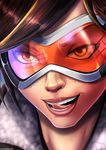  brown_hair close-up face freckles goggles licking_lips lips naughty_face open_mouth overwatch shadman solo tongue tongue_out tracer_(overwatch) watermark web_address 