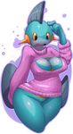  bad_id bad_tumblr_id black_eyes blue_skin blush bottomless breasts cleavage cleavage_cutout covered_nipples cropped_legs elpatrixf fins gen_3_pokemon large_breasts marshtomp meme_attire mohawk no_panties open-chest_sweater orange_sclera personification pokemon pussy ribbed_sweater shiny shiny_skin solo sweater transparent_background turtleneck wide_hips 