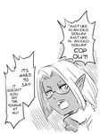  comic dark_elf elf english fourth_wall glasses greyscale hard_translated jin_(mugenjin) like_an_ero-doujin monochrome open_mouth original pointy_ears solo 