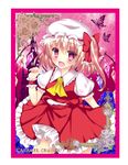  ascot blonde_hair bug butterfly fang flandre_scarlet flower frame hat hat_ribbon highres insect mob_cap open_mouth pink_eyes puffy_short_sleeves puffy_sleeves ribbon rikatan rose scarlet_devil_mansion shirt short_sleeves skirt skirt_set smile solo touhou vest wings wrist_cuffs 