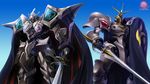  cape copyright_name escaflowne gradient gradient_background highres mecha no_humans scherazade sword taedu tenkuu_no_escaflowne weapon 