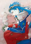  archer bad_id bad_pixiv_id blue_hair clover clover_(flower) fate/stay_night fate_(series) flower head_wreath jun_(ash) lancer male_focus multiple_boys red_eyes white_hair yaoi 