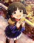  :d artist_request beamed_eighth_notes black_hair brown_eyes hair_ornament hair_scrunchie idolmaster idolmaster_million_live! jewelry musical_note nakatani_iku official_art open_mouth pantyhose ring scrunchie short_hair skirt smile snowing solo white_skirt winter_clothes 