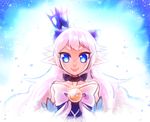  bad_id bad_pixiv_id blue_eyes bow brooch choker crown demon_power_(elsword) elsword eyebrows jewelry long_hair luciela_r._sourcream pointy_ears porupu smile solo thick_eyebrows white_hair 
