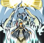  blue-eyes_white_dragon braid closed_eyes dragon duel_monster light_rays maiden_with_eyes_of_blue materializing omega_na_hito silver_hair yuu-gi-ou 