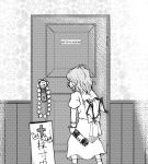  boots bottle bow commentary commentary_request door doorknob frills from_behind garlic koyubi_(littlefinger1988) long_skirt pointy_ears remilia_scarlet short_hair sign skirt touhou wings 
