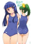  aoki_reika arms_behind_back ass blue_eyes blue_hair breasts character_name dated green_eyes green_hair hair_ornament hair_ribbon hairclip hime_cut inoue_sora long_hair midorikawa_nao multiple_girls one-piece_swimsuit ponytail precure ribbon school_swimsuit signature small_breasts smile_precure! swimsuit tan towel wet white_background 
