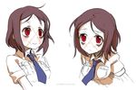  ? bags_under_eyes bangs blush breasts brown_hair carol_(skullgirls) collage expressions necktie ng_(kimjae737) painwheel_(skullgirls) parted_bangs red_eyes scar school_uniform skullgirls small_breasts smile solo stitches 