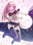  blue_eyes breasts cleavage highres long_hair medium_breasts megurine_luka megurine_luka_(vocaloid4) midriff navel okingjo pink_hair solo thighhighs v4x vocaloid 