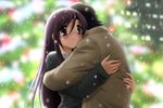  1girl blurry christmas christmas_tree depth_of_field faceless faceless_male hug itou_makoto katsura_kotonoha long_hair school_days shingyouji_tatsuya short_hair snow solo_focus very_long_hair 