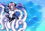  bangs blush breasts cleavage elbow_gloves for-u gloves hair_over_one_eye hat kraken_(monster_girl_encyclopedia) large_breasts long_hair looking_up monster_girl monster_girl_encyclopedia navel pale_skin partially_submerged purple_eyes purple_hair scylla sidelocks smile solo squid suction_cups tentacles 