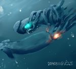  aqua_eyes dated giant_squid glowing glowing_eyes i-class_destroyer kantai_collection no_humans orange_eyes pureji_oshou shinkaisei-kan squid twitter_username underwater 