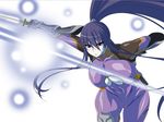  1girl akiyama_rinko aoi_nagisa_(artist) blue_hair breasts large_breasts ponytail solo sword taimanin_yukikaze weapon 