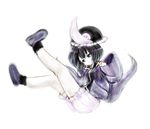  androgynous anmita_(rarutos) bad_id bad_twitter_id black_hair falling frilled_hat frills hat hood hooded_jacket hoodie jacket len'en necktie open_mouth purple_eyes shitodo_kuroji short_hair shorts solo triangular_headpiece white_background 