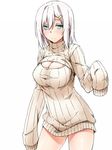  aqua_eyes breasts cleavage cleavage_cutout female_admiral_(kantai_collection) hair_ornament hairclip kantai_collection large_breasts meme_attire open-chest_sweater ribbed_sweater shindou_akane shinsono_shiroko short_hair sleeves_past_wrists solo sweater turtleneck white_hair 