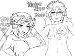  2girls bad_id bad_pixiv_id blush breasts commentary_request cum cum_on_body cum_on_breasts cum_on_upper_body fire_emblem fire_emblem:_kakusei greyscale hetero jewelry kid_icarus large_breasts long_hair lucina monochrome multiple_girls navel nipples nude open_mouth paizuri palutena parted_lips penis precum puffy_nipples saka_i_hirokadu simple_background small_breasts super_smash_bros. sweat topless translated 