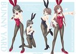  animal_ears black_hair bow bowtie brown_hair bunny_ears bunnysuit detached_collar ekibyou glasses haruna_(kantai_collection) hiei_(kantai_collection) kantai_collection kirishima_(kantai_collection) kongou_(kantai_collection) long_hair microphone multiple_girls pantyhose short_hair 