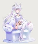  1girl animal_ears animal_tail boots high_heel_boots high_heels iesupa long_hair ponytail rwby thigh_boots thighhighs weiss_schnee white_boots white_hair 