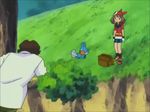  1boy 1girl age_difference animated animated_gif attack bandanna blue_eyes brown_hair funny haruka_(pokemon) lowres mudkip o_o odamaki_(pokemon) pokemon pokemon_(anime) sweatdrop wet 