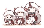  &gt;_&lt; 3girls :3 airfield_hime blush_stickers c: chibi claws closed_eyes dress horn horns kantai_collection multiple_girls northern_ocean_hime nuu_(nu-nyu) seaport_hime shinkaisei-kan smile white_dress white_hair |_| 