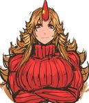  blonde_hair breasts crossed_arms highres horn hoshiguma_yuugi large_breasts long_hair looking_at_viewer nameo_(judgemasterkou) red_eyes ribbed_sweater simple_background sketch solo star sweater touhou turtleneck upper_body white_background 