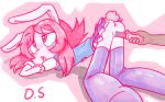  &lt;3 &lt;3_eyes 2019 ahegao all_fours anthro anus ass_up assisted_masturbation bedroom_eyes blue_eyes bottomless breasts buckteeth butt clothed clothing digital_media_(artwork) dildo disembodied_hand duo exposed_butt female fur half-closed_eyes hi_res jessie-katcat_(artist) lagomorph legwear looking_pleasured mammal open_mouth penetration pussy pussy_juice rabbit seductive sex_toy skirt tears teeth thigh_highs vaginal vaginal_penetration white_fur 