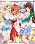  ;d ahoge amagi_brilliant_park bad_id bad_pixiv_id blonde_hair blue_eyes blue_hair blush breasts brown_eyes brown_hair choker cleavage cross-laced_footwear green_eyes inu_(marukome) koborii_(amaburi) large_breasts long_hair looking_at_viewer medium_breasts midriff multiple_girls muse_(amaburi) navel one_eye_closed open_mouth orange_hair red_eyes salama_(amaburi) short_hair smile sylphy_(amaburi) thighhighs v white_legwear 