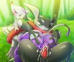  1girl alternate_color anus ass ass_grab blush cum cum_in_pussy furry grass green_eyes greninja highres kicktyan mienshao monster nintendo no_humans nude open_mouth orgasm outdoors penis pokemon pokemon_(game) pokemon_xy pussy red_eyes saliva sex shiny_pokemon smile tail tears tongue tree uncensored vaginal 