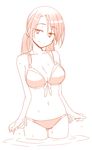  bikini breasts cleavage front-tie_top himura_kiseki large_breasts monochrome navel original red side-tie_bikini sketch smile solo swimsuit twintails wading water wet 