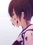  blood blood_on_face brown_hair crying crying_with_eyes_open harusawa japanese_clothes kaga_(kantai_collection) kantai_collection muneate profile side_ponytail simple_background solo tasuki tears upper_body white_background 