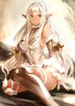  bare_shoulders breasts brown_eyes dark_skin downscaled elbow_gloves gloves hairband highres large_breasts long_hair looking_at_viewer md5_mismatch original pointy_ears resized ricci sidelocks sketch smile solo tattoo thighhighs very_long_hair white_hair 