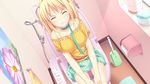  1girl blonde_hair eyes_closed game_cg highres kagurazaka_namine koutaro long_hair toilet tropical_kiss tropical_vacation twinkle_(company) twinkle_soft 