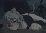  1girl animal_ears blush brown_eyes cat_ears cat_tail dark fang glowing glowing_eyes gon-san gon_freecss hunter_x_hunter long_hair neferpitou nishi_tanuki red_eyes short_hair silver_hair solo_focus tail torn_clothes very_long_hair you_gonna_get_raped 