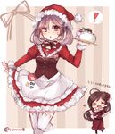  2girls blush bow bowtie brown_hair bunny cake chibi closed_eyes downscaled food hair_ornament hat heart kantai_collection long_hair mamiya_(kantai_collection) md5_mismatch multiple_girls open_mouth pink_hair resized riruno santa_costume santa_hat sazanami_(kantai_collection) tareme thighhighs twitter_username white_legwear zettai_ryouiki 