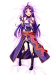  breastplate dakimakura detached_sleeves fingerless_gloves full_body gloves grandia_bing hairband leotard long_hair lying pointy_ears purple_hair red_eyes solo sword_art_online very_long_hair yuuki_(sao) 